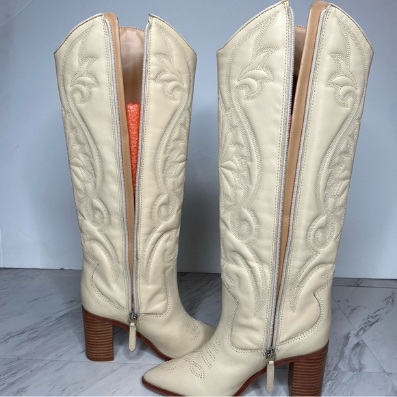 New! Schutz Maryana Western Leather Tall Block Heel Boot 5B - Picture 6 of 15